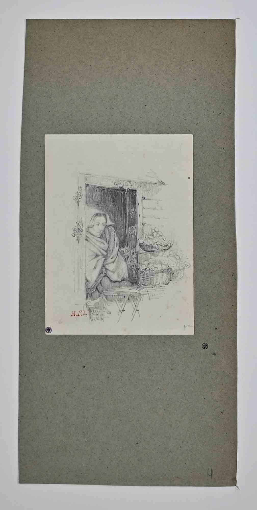 Lady by the Window is a drawing in pencil on creamy colored paper, realized by French painter Léon Morel-Fatio (1810-1871) in the 19th Century.

Monogrammed in red on the lower.

Applied on cardboard and included a greyish Passepartout.

Good