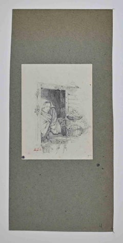 Antique Lady by the Window - Drawing by Léon Morel-Fatio - 19th Century