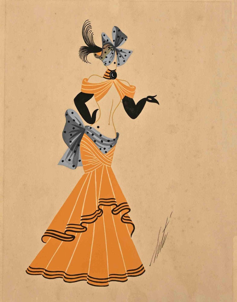 Costume Design is an original modern artwork realized in 1970s by Erté (Romain de Tirtoff).

Mixed colored gouache on paper.

Hand signed on the lower margin. 

Good conditions except for minor stains, foxings and a little tear.

Provenance: