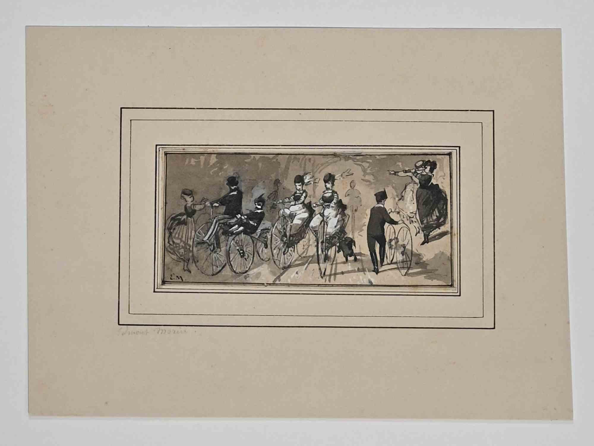 Bicycle Race is a drawing in Ink and Watercolor on paper realized by Edmond Morin in the 19th Century .

Good conditions.

The artwork is depicted through soft strokes in a well-balanced composition.

 