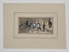 Antique Bicycle Race - Drawing by Edmond Morin- 19th Century