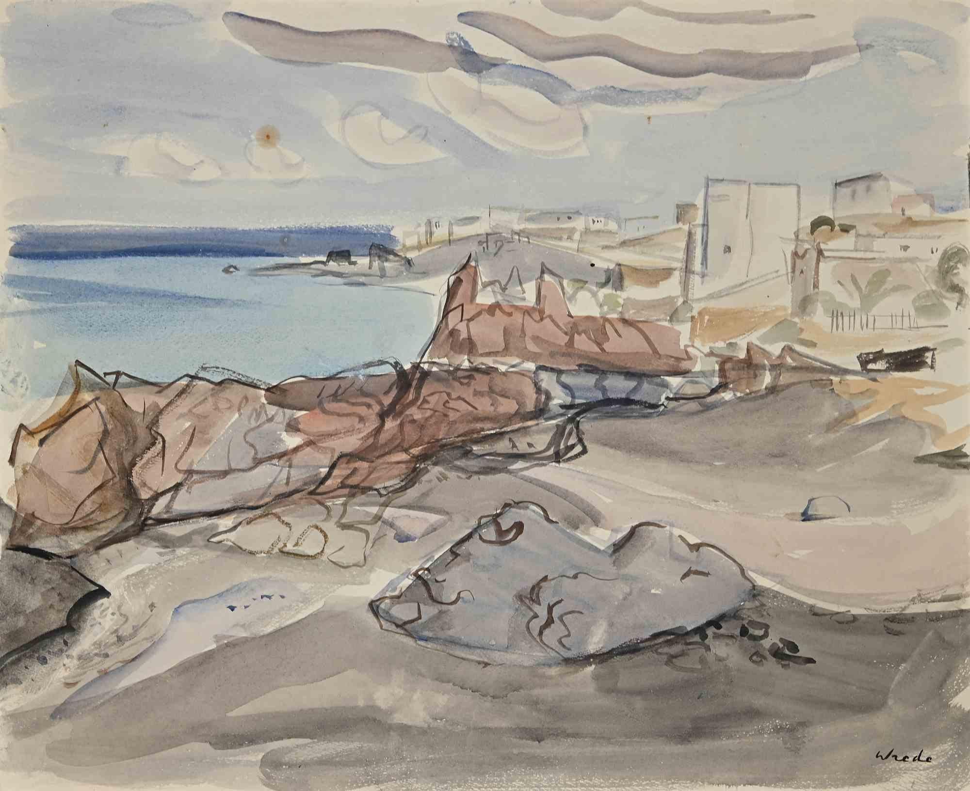 Maria Elisabeth Wrede Figurative Art – Meereslandschaft – Aquarell auf Papier von M.E. Wrede – Anfang des 20. Jahrhunderts