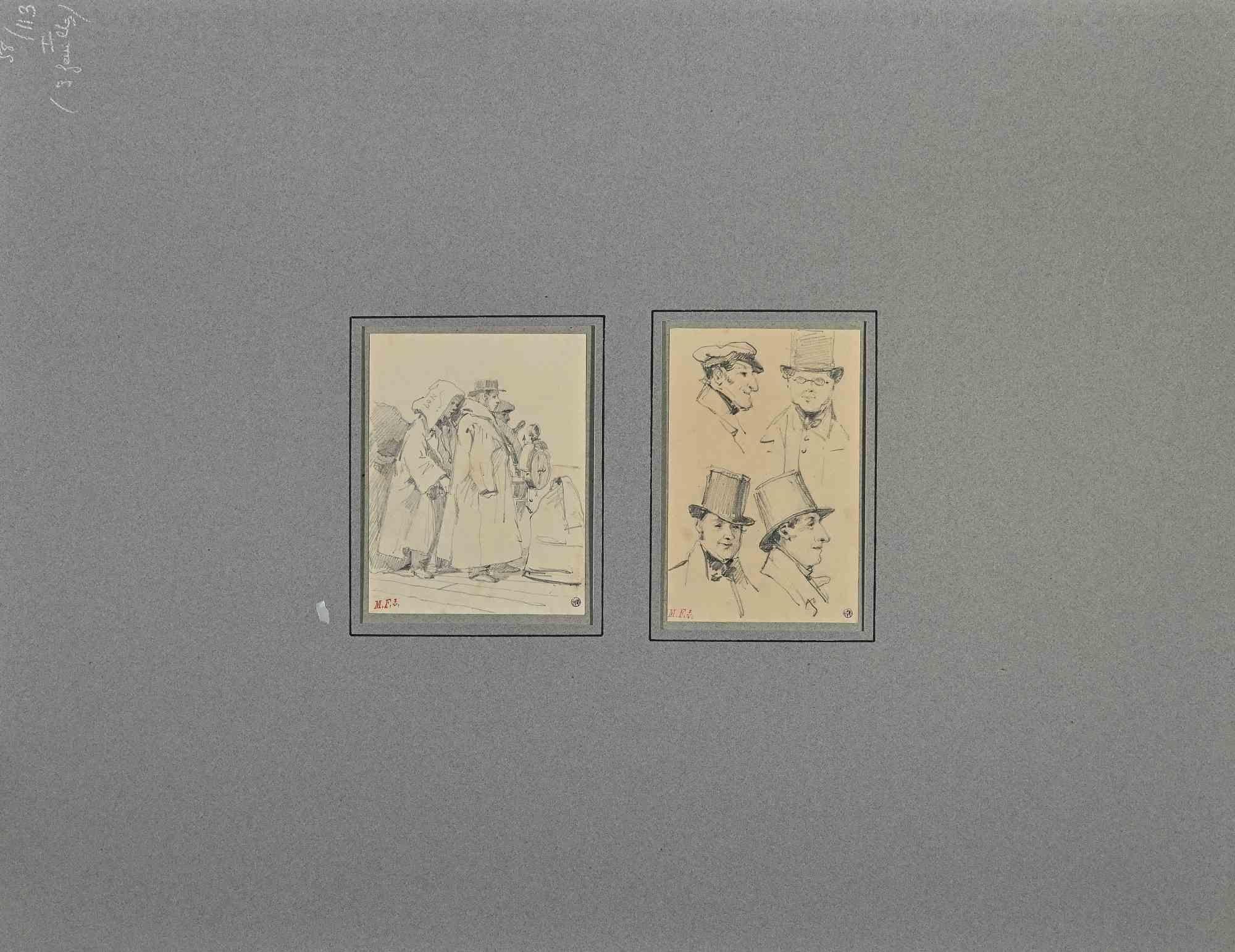 Portraits est un dessin au crayon sur papier réalisé par Léon Morel-Fatio au 19ème siècle.

Bonnes conditions.

L'œuvre d'art est représentée par des touches douces dans une composition bien équilibrée.

 