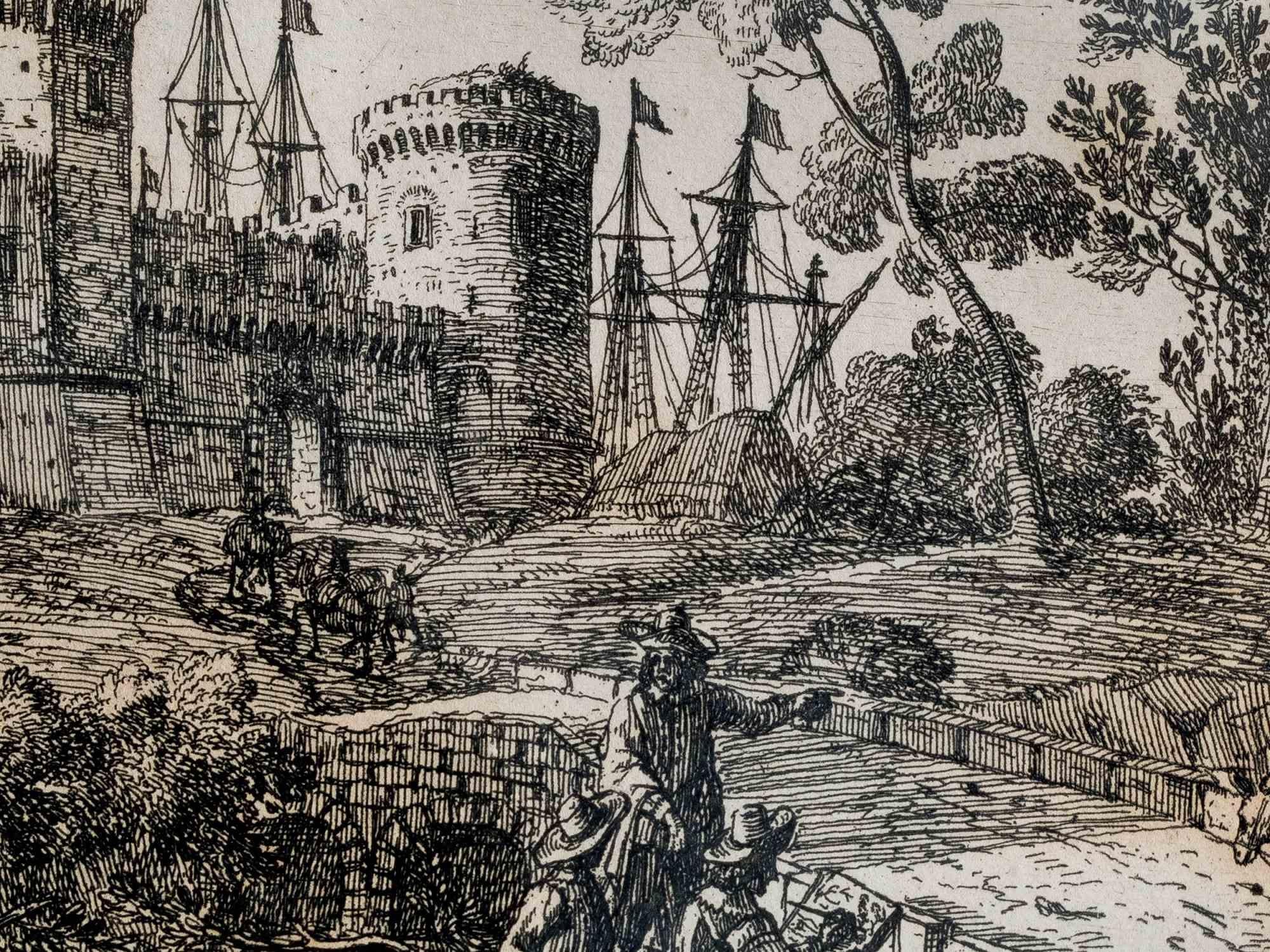 Landscape - Etching - 17th Century - Gray Figurative Print by Unknown