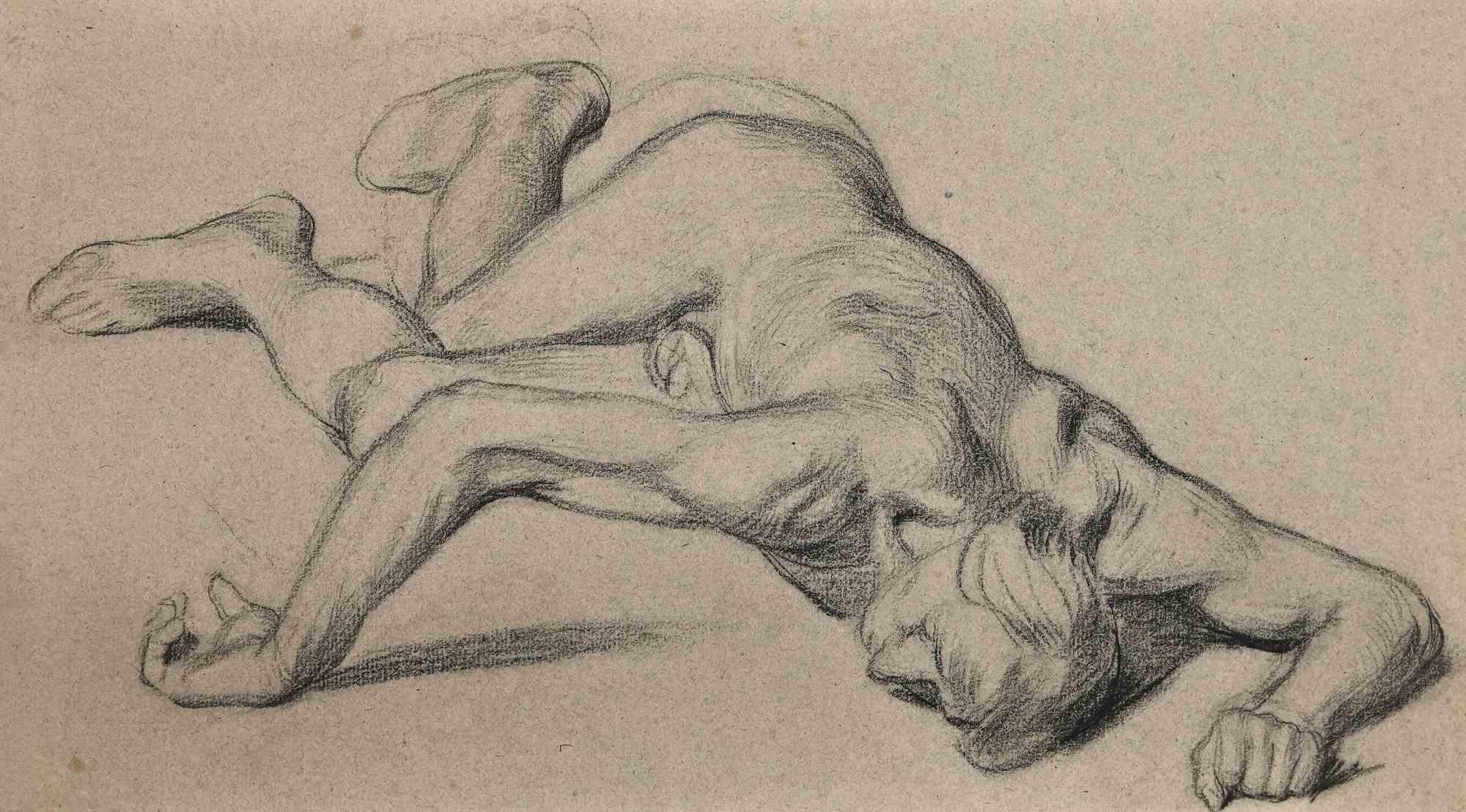 Louis Georges Brillouin Nude – Rechteckiger Akt – Bleistiftzeichnung – spätes 19. Jahrhundert