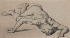 Antique Reclined Nude - Pencil Drawing - Late 19th Century