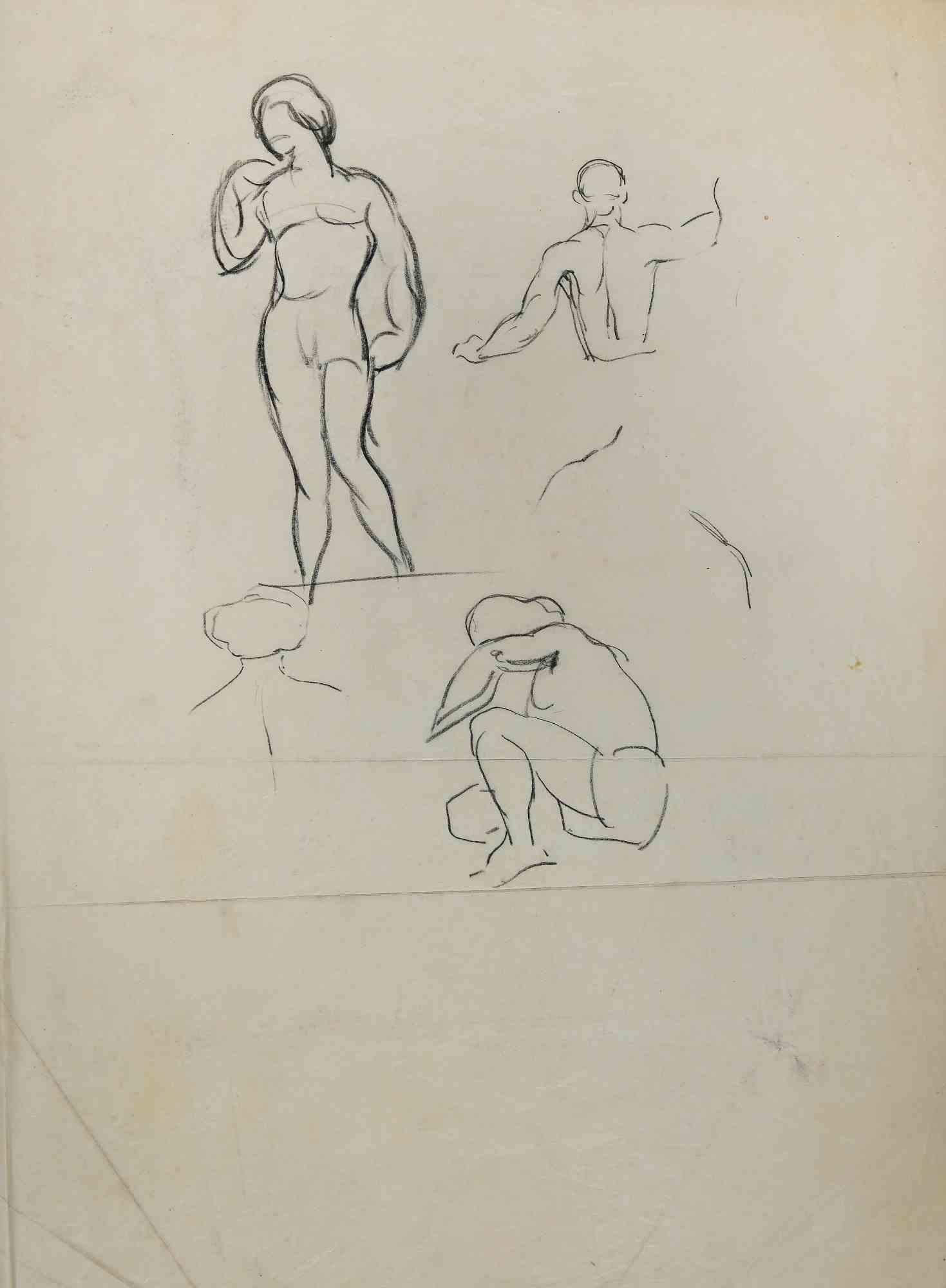Norbert Meyre Figurative Art - Figures  - Pencil Drawing - Mid 20th century
