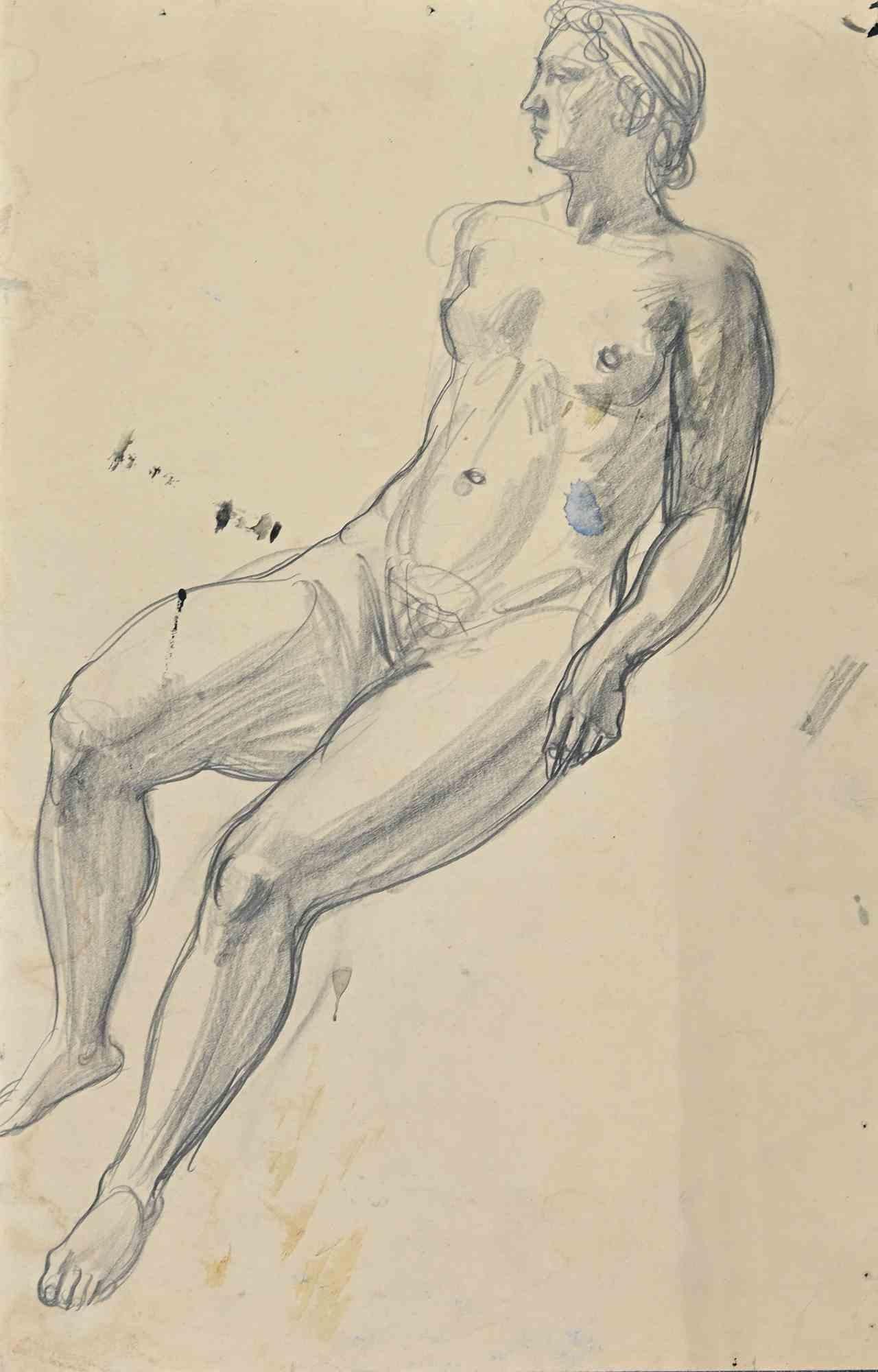 Figurative Art Emile Rouff - Sketch of Nude Man - Drawing - Début du 20e siècle