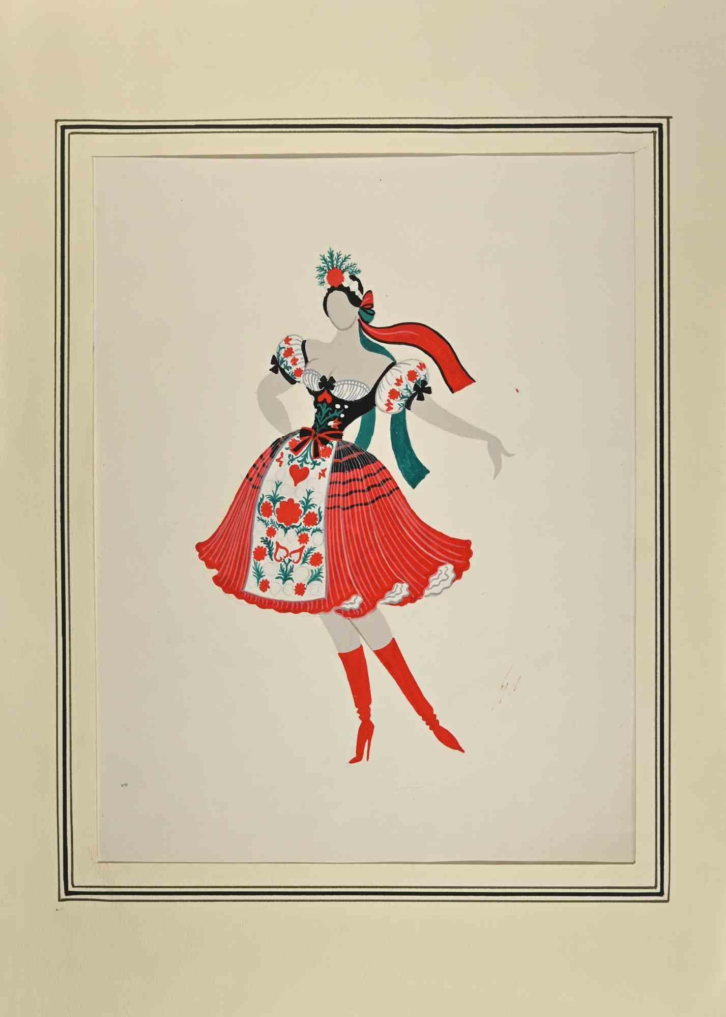 Costume Design is a contemporary artwork realized in 1970s by Erté (Romain de Tirtoff).

Mixed colored gouache on paper.

Hand signed.

Includes passepartout: 50 x 35 cm

Good conditions except for minor stains, foxings and a little