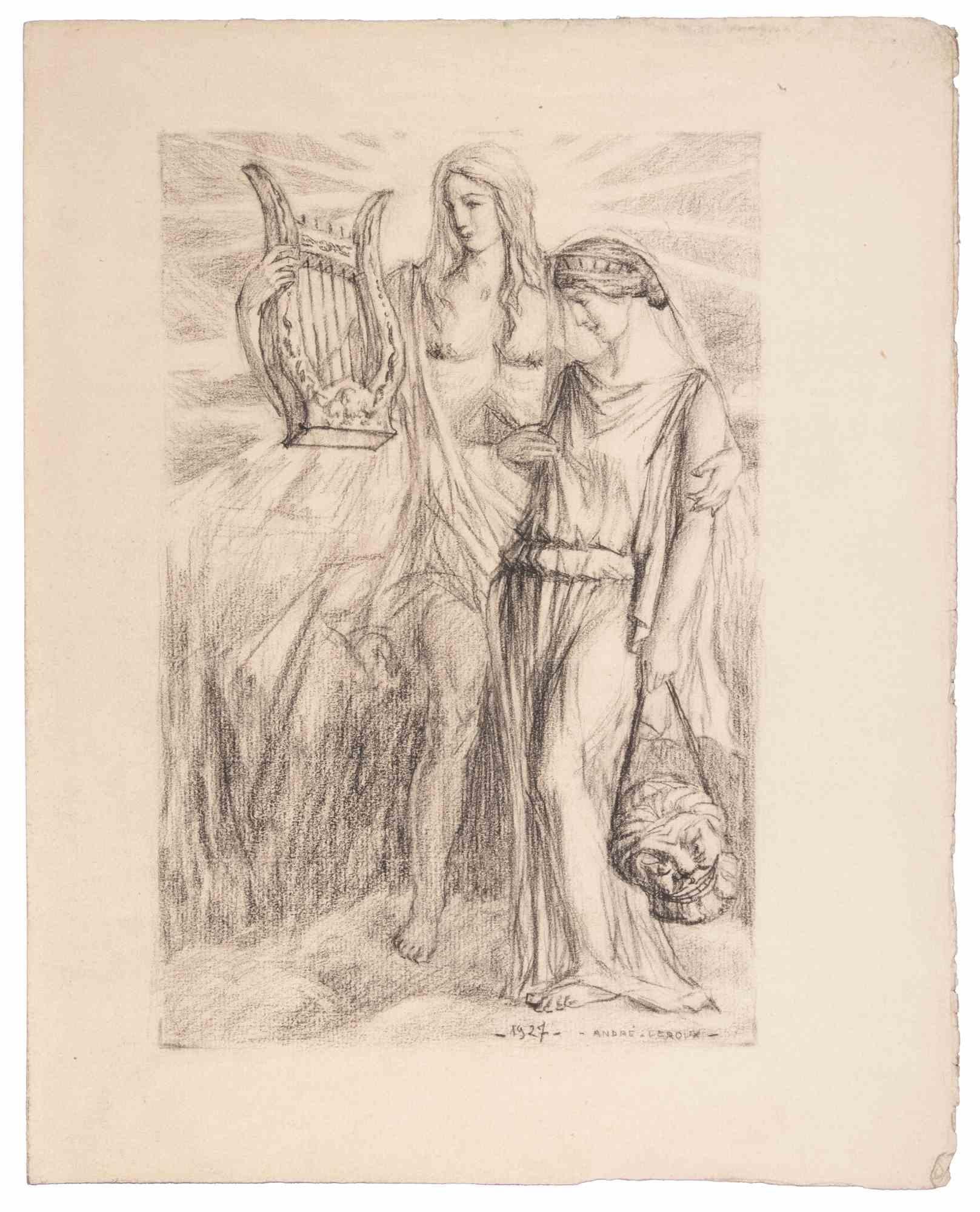 Orpheus and Eurydice - Drawing by Andre Leroux - 1927