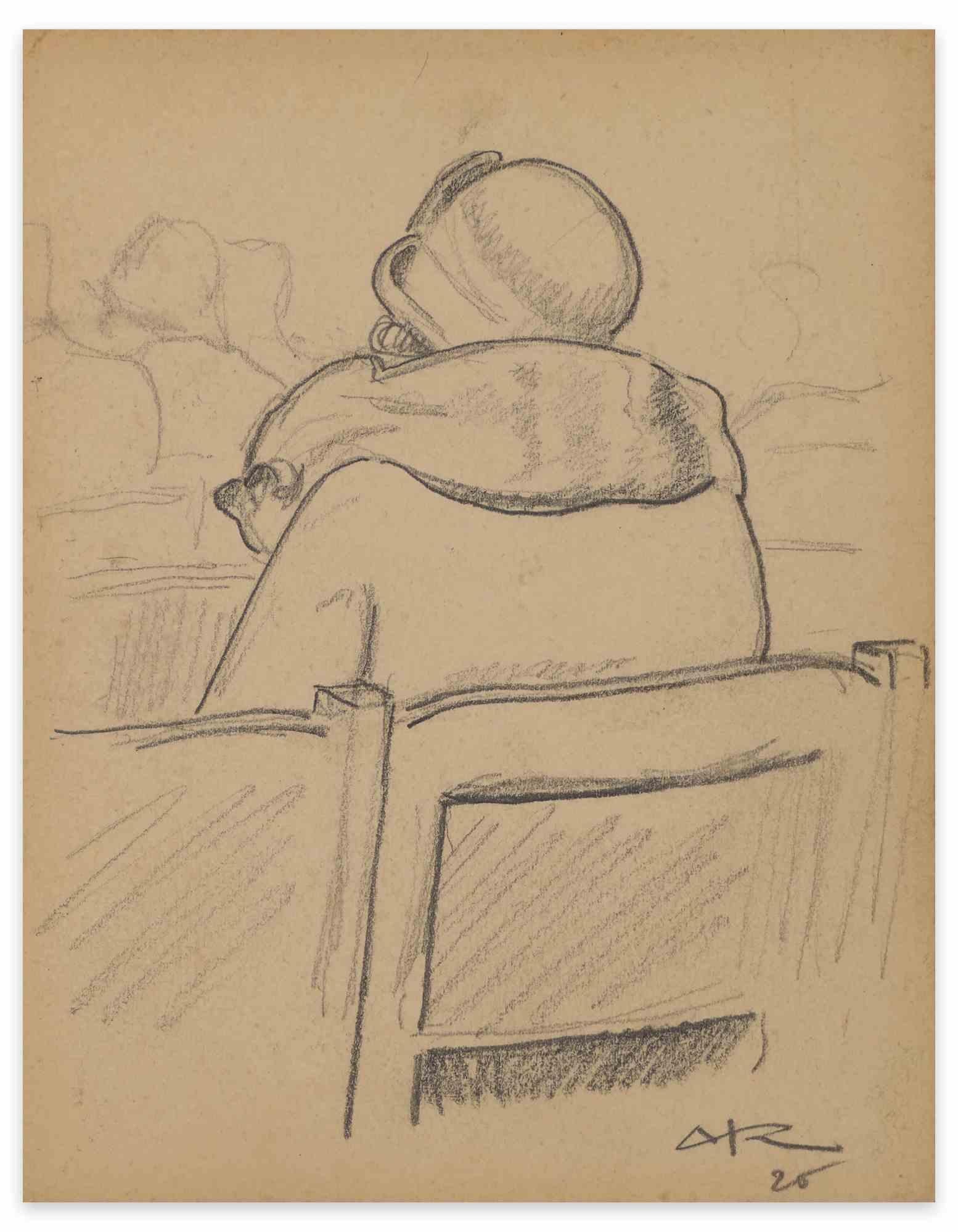 Donna di spalle è un disegno a matita realizzato nel 1926 dal pittore, illustratore, designer e vignettista francese Auguste Jean Baptiste Roubille.

L'opera d'arte è in buone condizioni, con lievi segni di usura.

Firmato a mano e datato