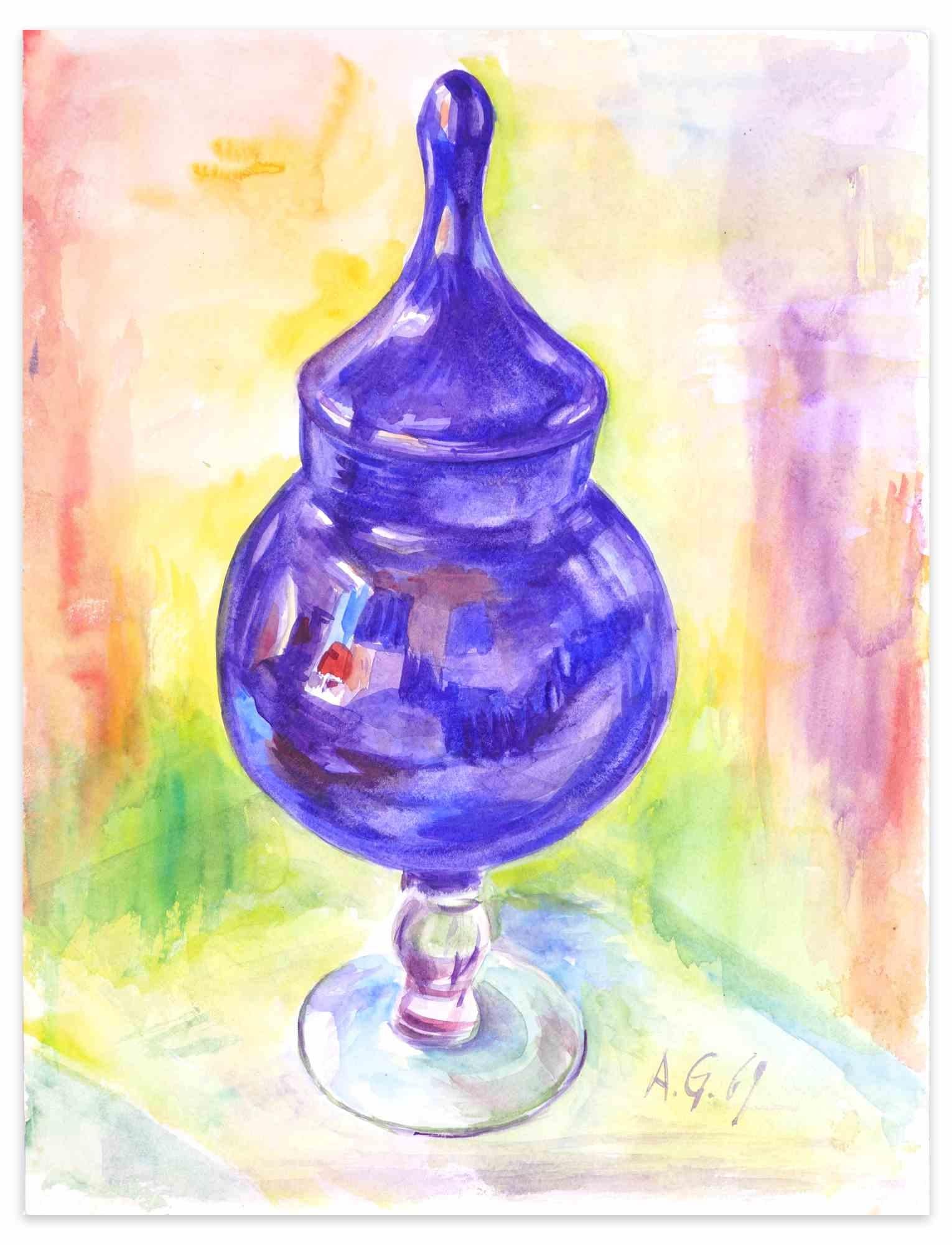 Violet Chocolate Vase is a drawing in watercolor realized by Armin Guther in 1969.

Monogrammed on the lower.

Good conditions, aged margins.

The artwork is represented through harmonious congruent colors beautifully.

 