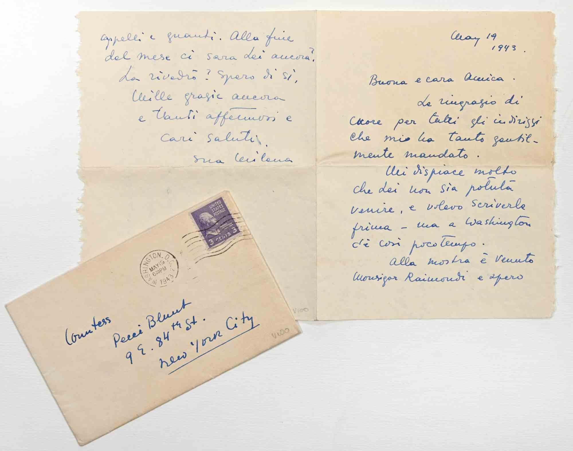 Authographischer Brief von M. Pavlovic-Barilli an die Gräfin A.L. Pecci-Blunt – 1943 – Art von Milena Pavlovic-Barilli