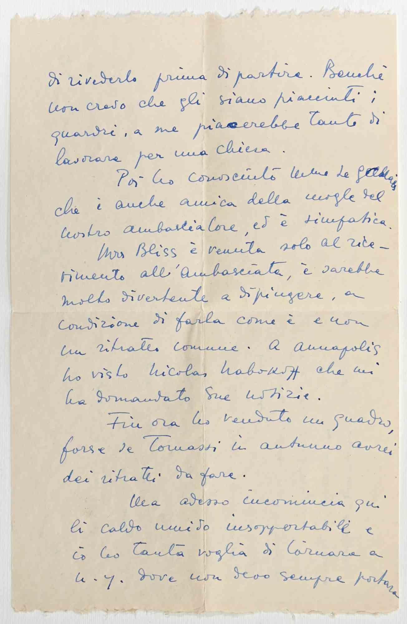 Authographischer Brief von M. Pavlovic-Barilli an die Gräfin A.L. Pecci-Blunt – 1943 (Moderne), Art, von Milena Pavlovic-Barilli