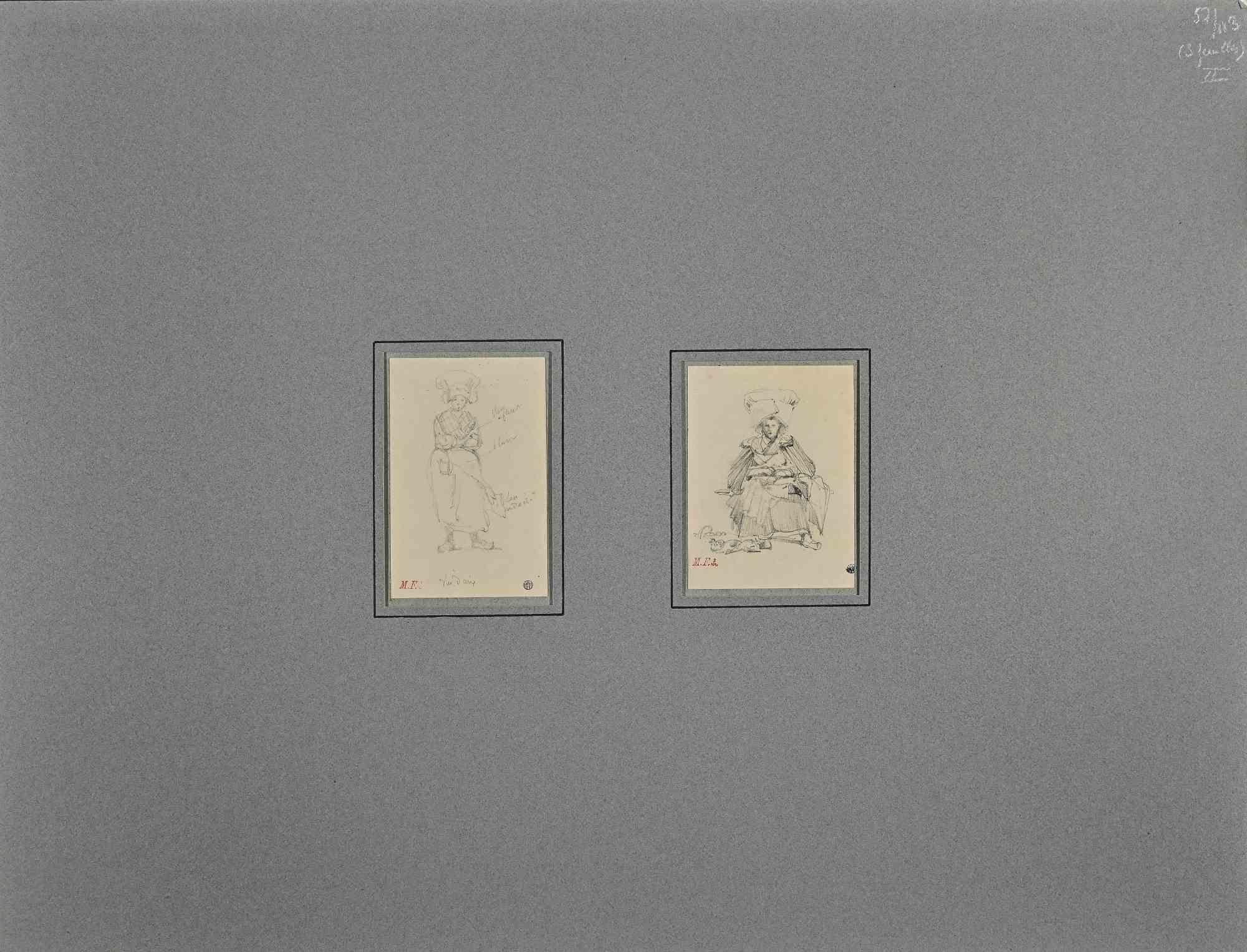 The Maid Portraits - Drawing by Léon Morel-Fatio - 19th Century For Sale 1