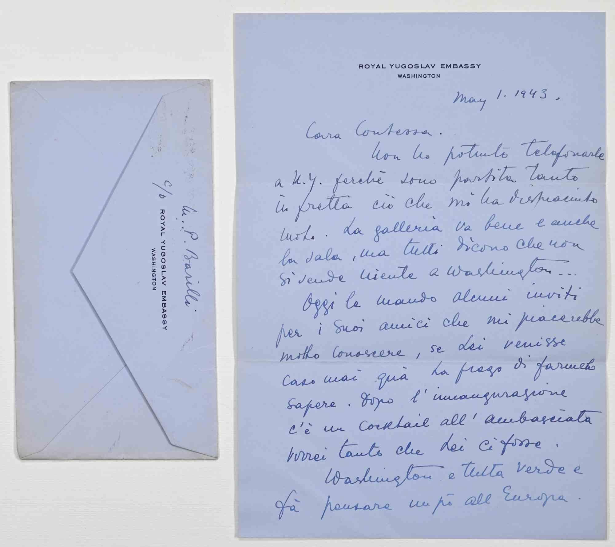 Authographischer Brief von M. Pavlovic-Barilli an die Gräfin A.L. Pecci-Blunt - 1943 – Art von Milena Pavlovic-Barilli