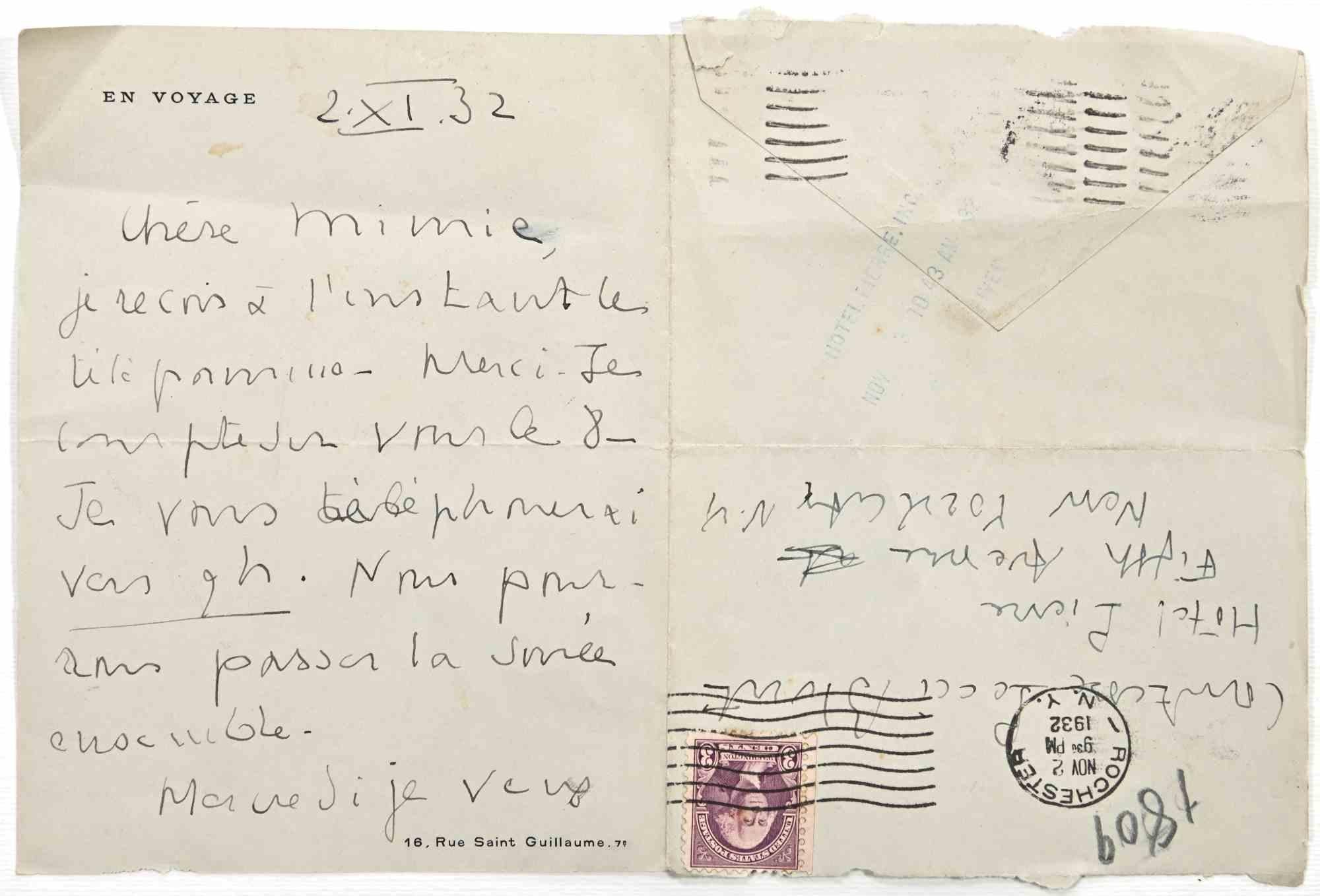 « En Voyage » - Lettre à la comtesse A.L. Pecci-Blunt- 1932 - Art de Milena Pavlovic-Barilli