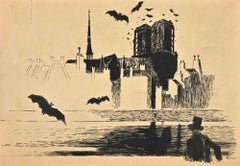 Notre Dame de Paris - Drawing by Adolf Reinhold Hallman- Mid-20th Century