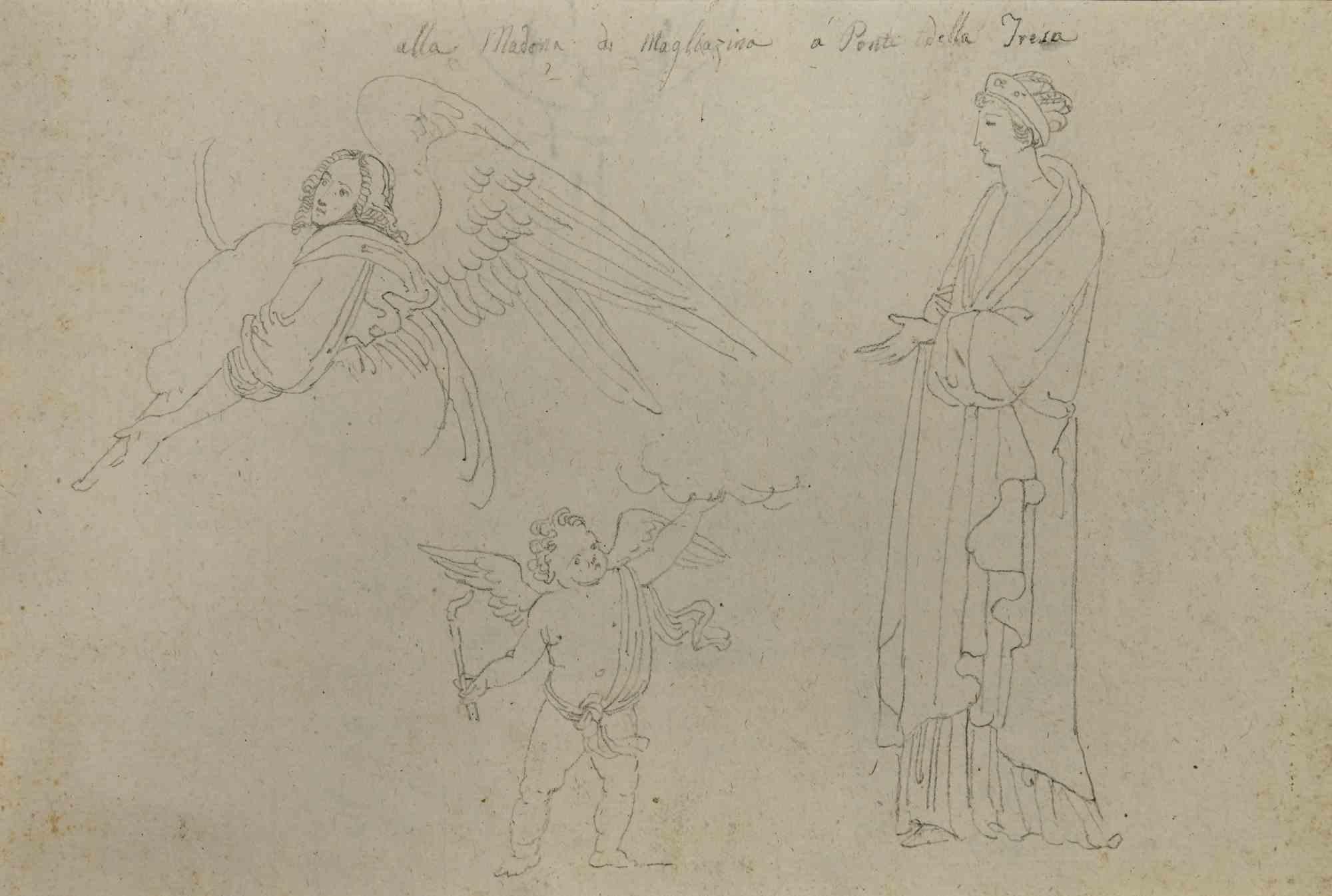 Unknown Figurative Art - Angels - Drawing - 1890s
