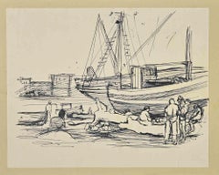 Vintage The Boats and Boatmen - Drawing - Mid-20th Century