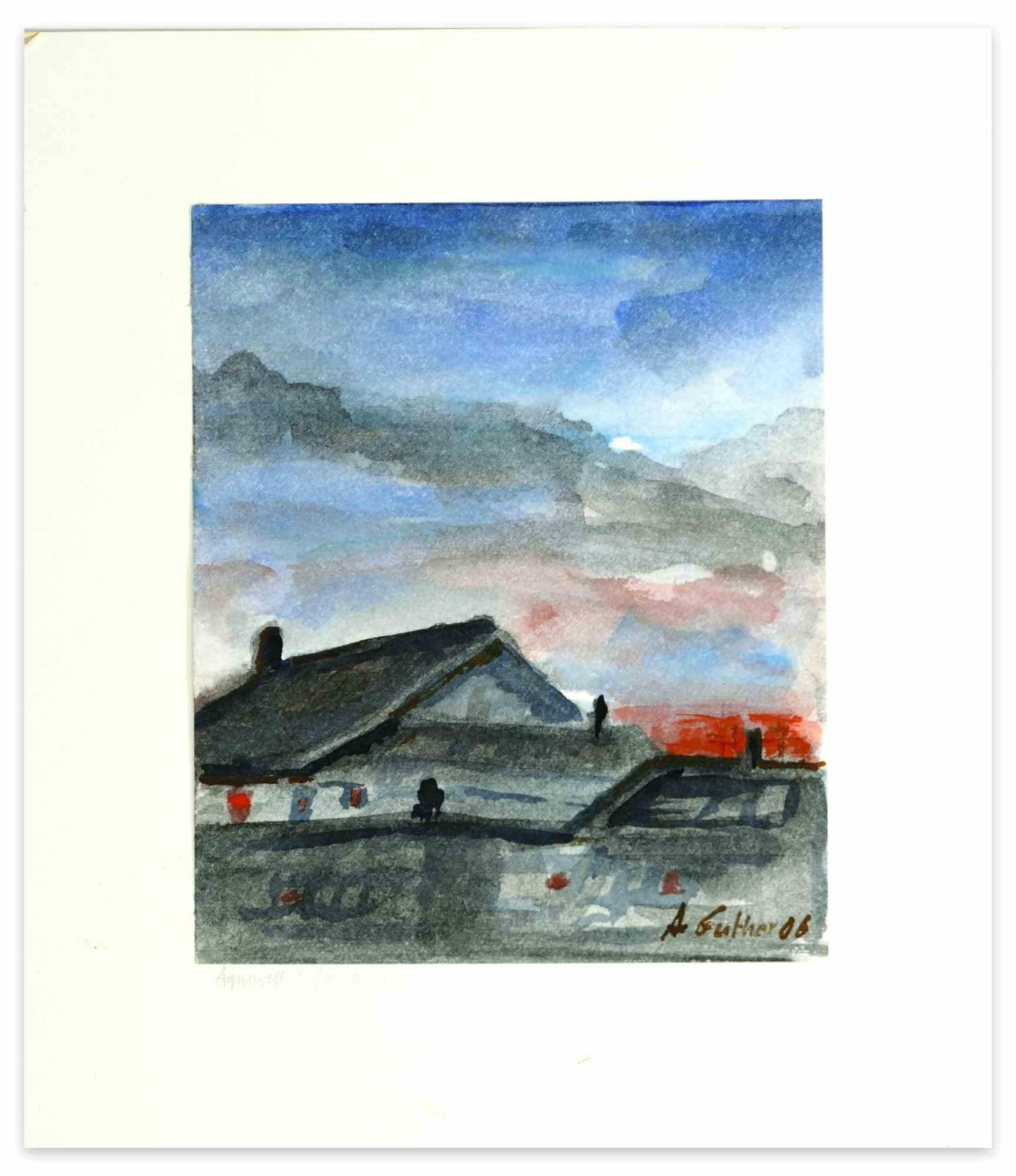 Northern Europe Landscape is a Watercolor realized by Armin Guther in the 1986.

Good conditions, including a white cardboard passe-partout (30 x 26 cm).

Hand-signed and dated on the lower right corner.

Northern Europe Landscape is represented