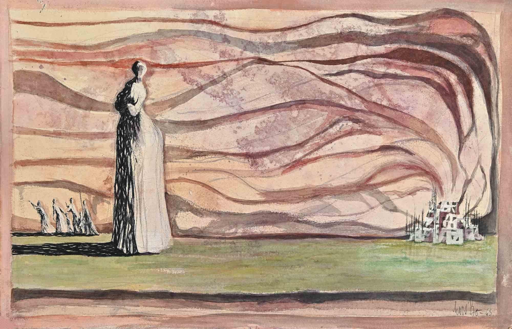 Woman On The Wind est un dessin réalisé par Lars Bo en 1963.

Encre et aquarelle sur carton.

Signé à la main en bas et daté.

Bonnes conditions.

L'œuvre d'art est réalisée par des traits habiles, dans une composition bien équilibrée.