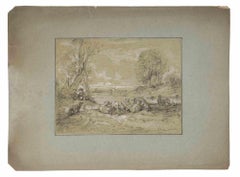 The Landscape - Drawing in pencil on paper by Joseph Dumas Descules-19th Century