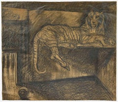 The Tiger - Drawing in Charcoal - Mid-20th Century