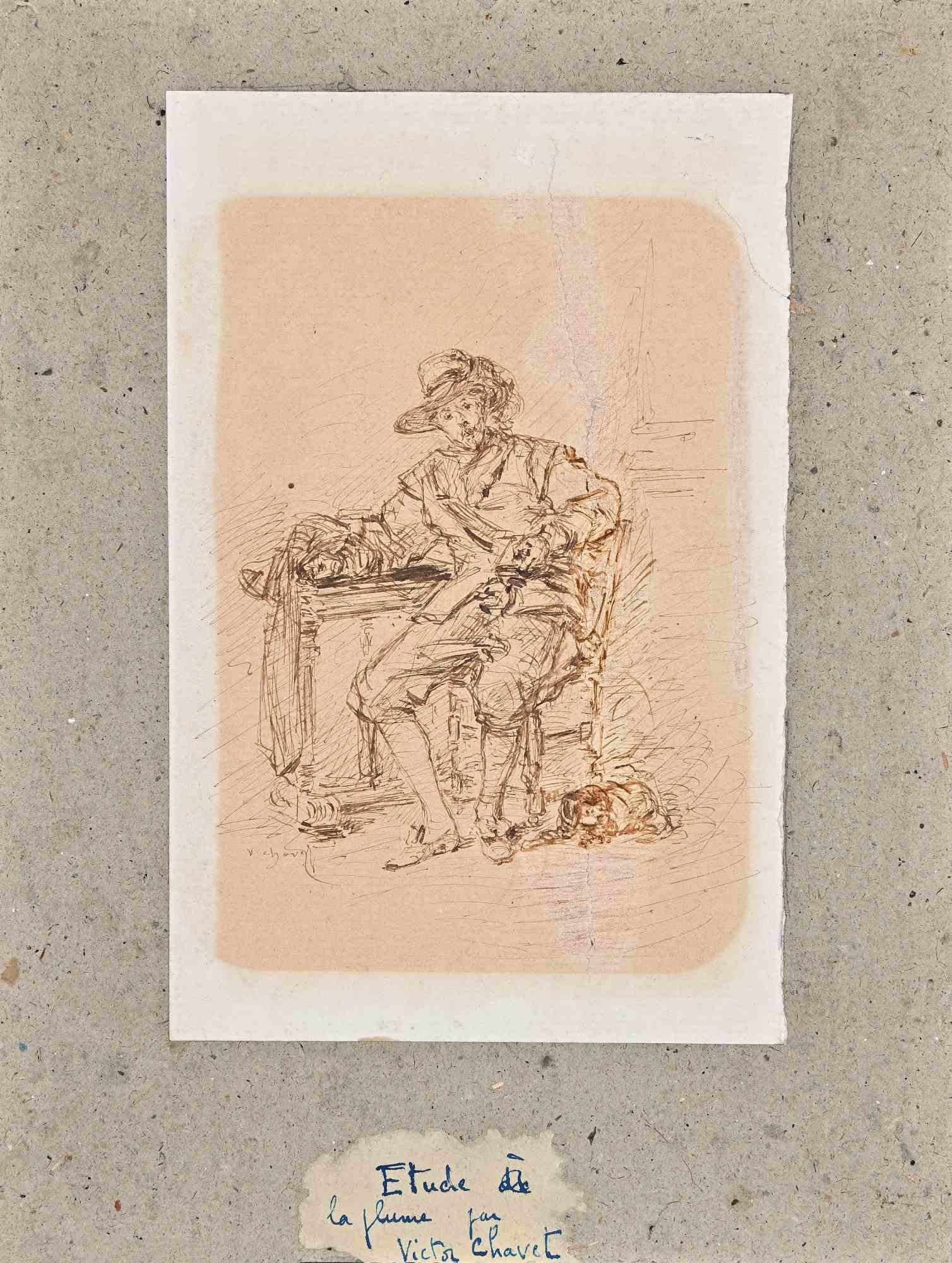 Study of Study of Figure - Drawing by Victor Chavet - Mid-19th Century