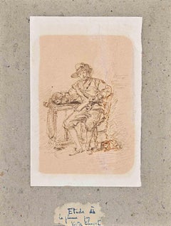 Antique Study of Study of Figure - Drawing by Victor Chavet - Mid-19th Century