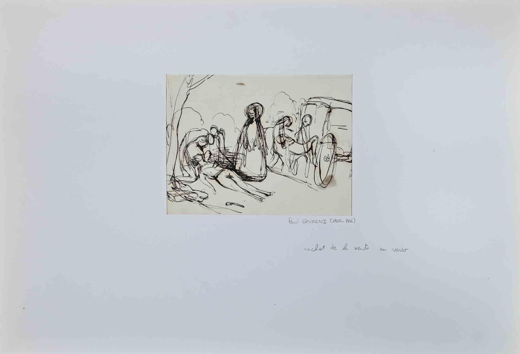 Figures - Drawing by Paul Gavarni - 19th Century For Sale 1