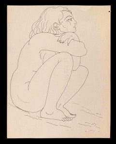 Seated Woman - Pencil Drawing by George-Henri Tribout - 1940s
