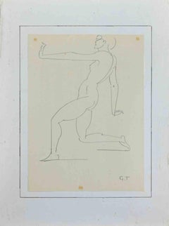 Poser  Dessin de nu au crayon par George-Henri Tribout - 1950
