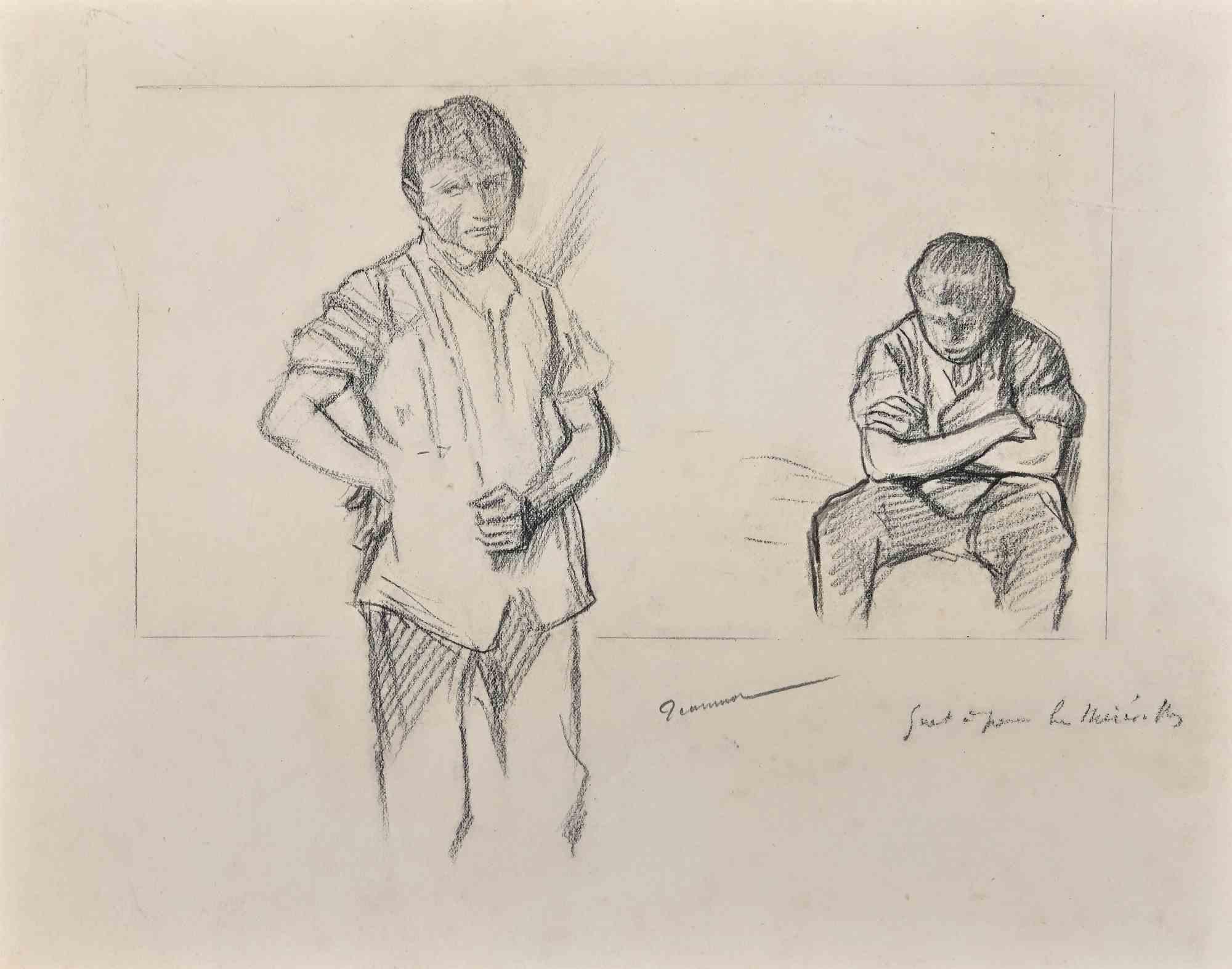 Figures is a Drawing on paper realized by painter Pierre Georges Jeanniot (1848-1934).

Drawing in pencil.

Signed on the lower.

Good conditions.

Pierre-Georges Jeanniot (1848–1934) was a Swiss-French Impressionist painter, designer,