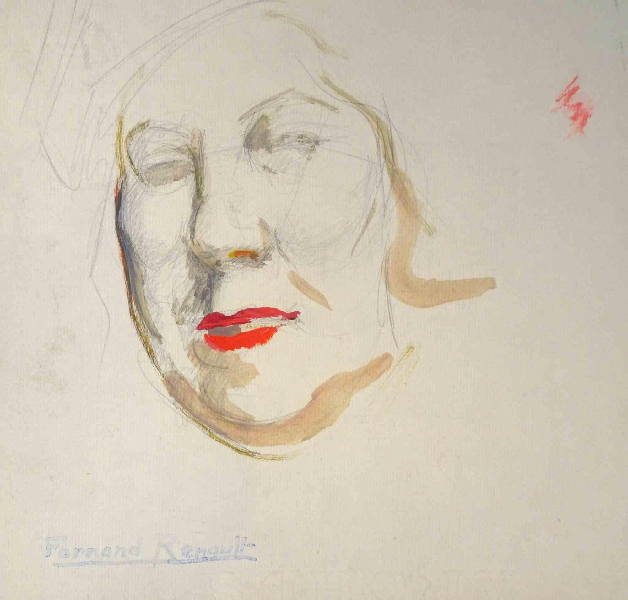 Portrait - Dessin d'Albert Fernand-Renault - Années 1950