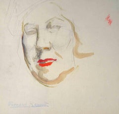 Vintage Portrait - Drawing by Albert Fernand-Renault - 1950s