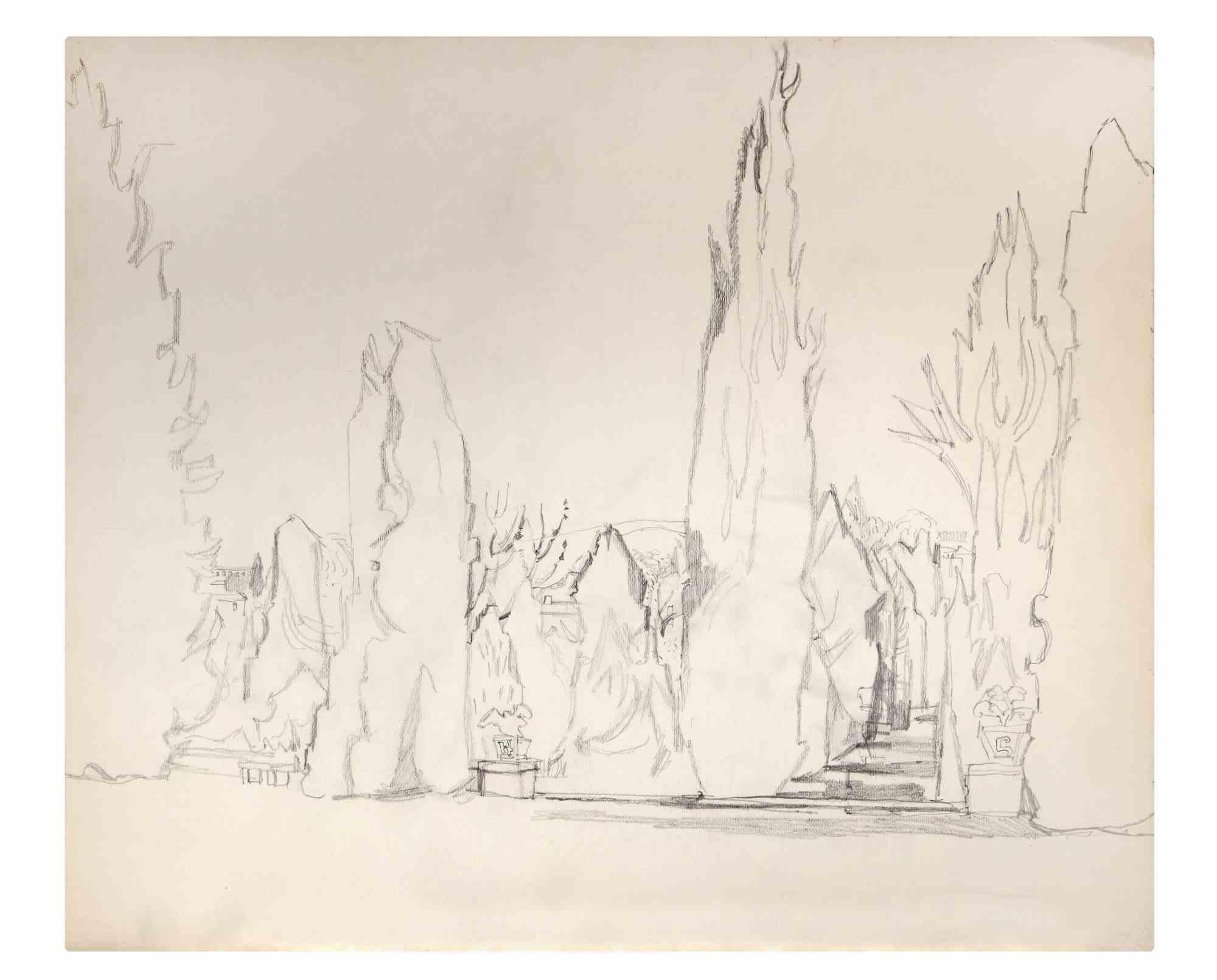 Paysage est un dessin au crayon réalisé par Reynold Arnould (Le Havre 1919 - Parigi 1980).

Bon état sur un papier jauni.

Pas de signature.

Reynold Arnould est né au Havre, en France, en 1919. Il a étudié à l'École des Beaux-Arts du Havre, et a