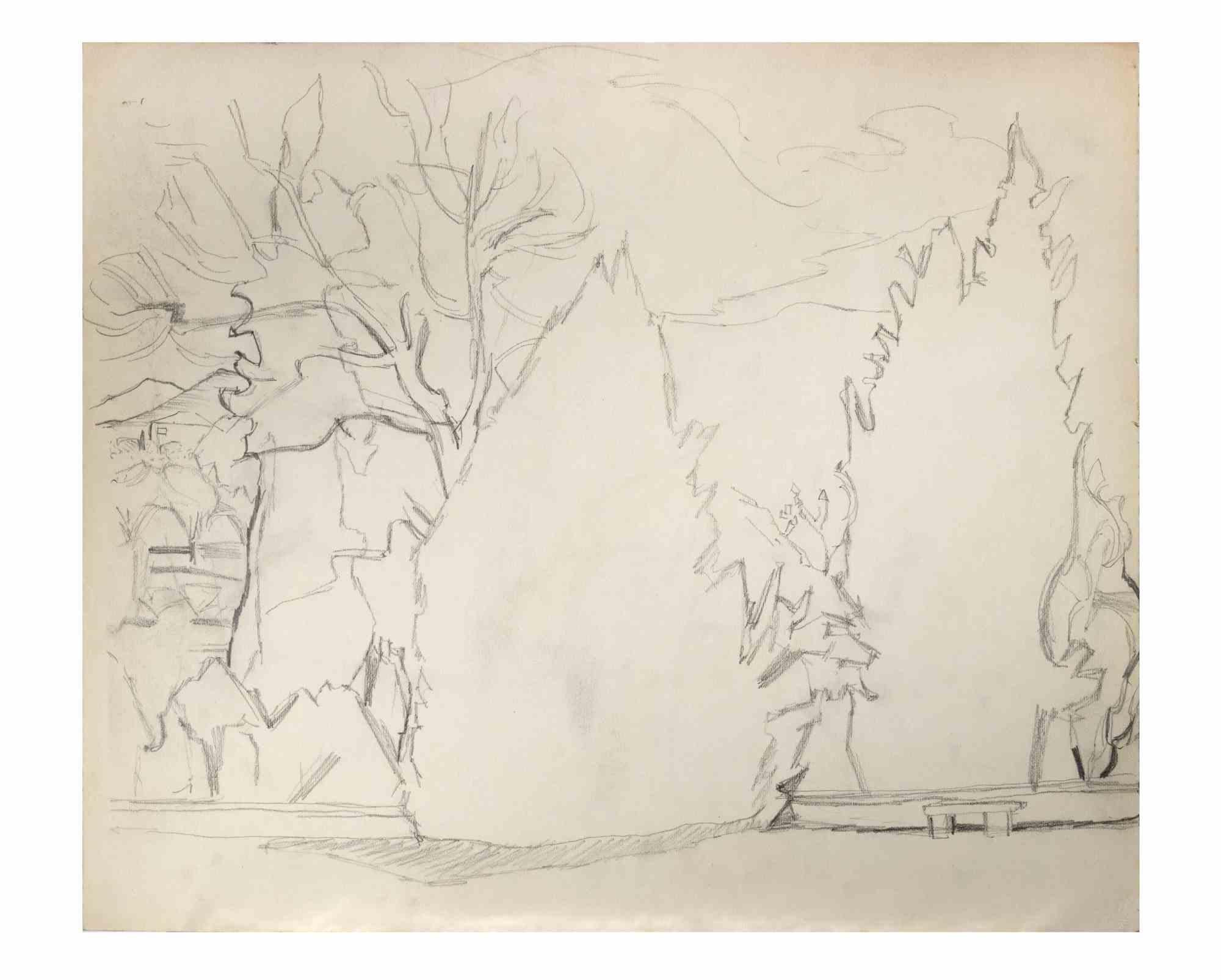 Landscape is a pencil drawing realized by  Reynold Arnould  (Le Havre 1919 - Parigi 1980).

Good condition.

No signature.

Reynold Arnould was born in Le Havre, France in 1919. He studied at l'École des Beaux-Arts de Le Havre, and won the Grand