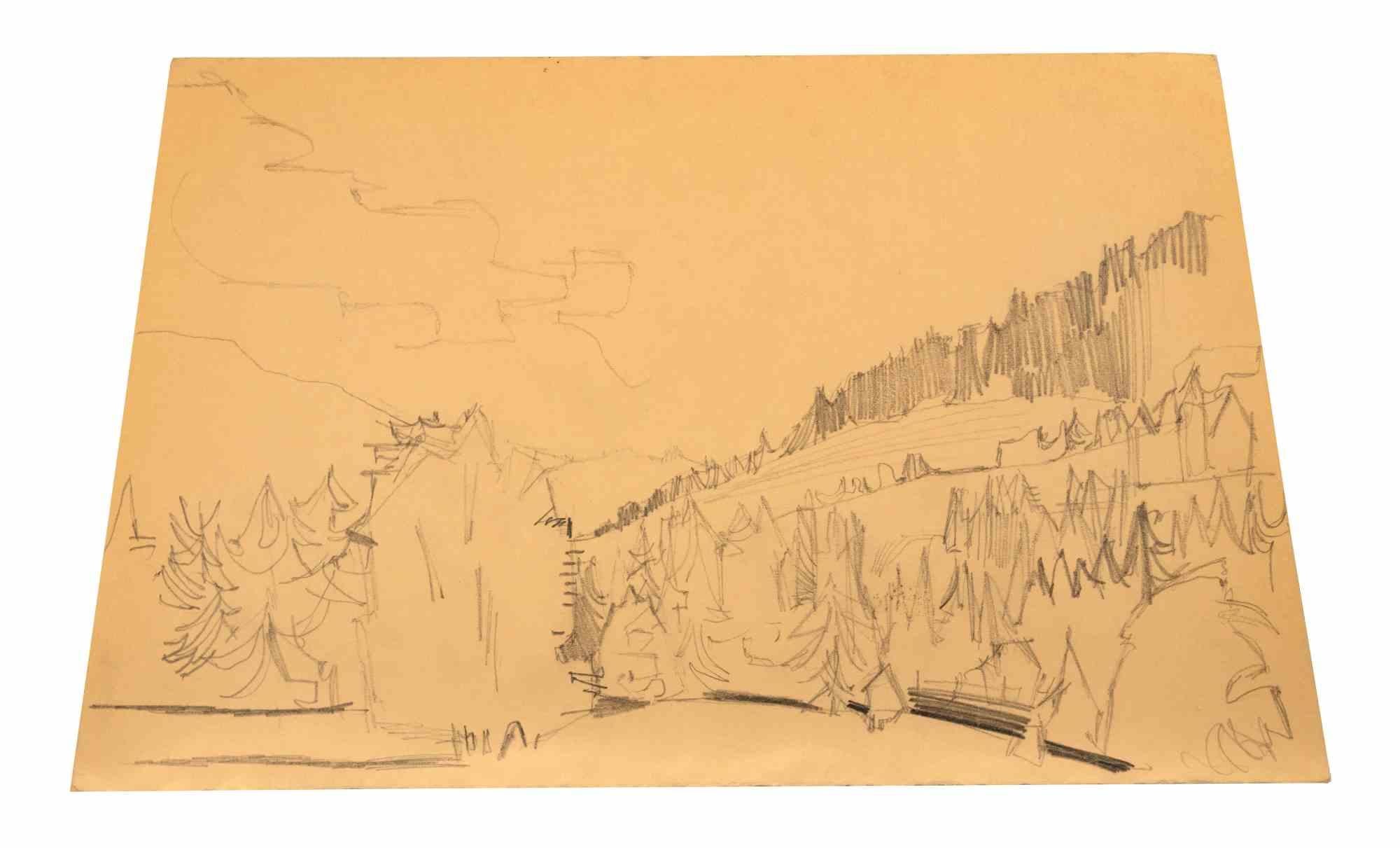 Landscape is a pencil drawing realized by  Reynold Arnould  (Le Havre 1919 - Parigi 1980).

Good condition on a yellowed paper.

No signature.

Reynold Arnould was born in Le Havre, France in 1919. He studied at l'École des Beaux-Arts de Le Havre,