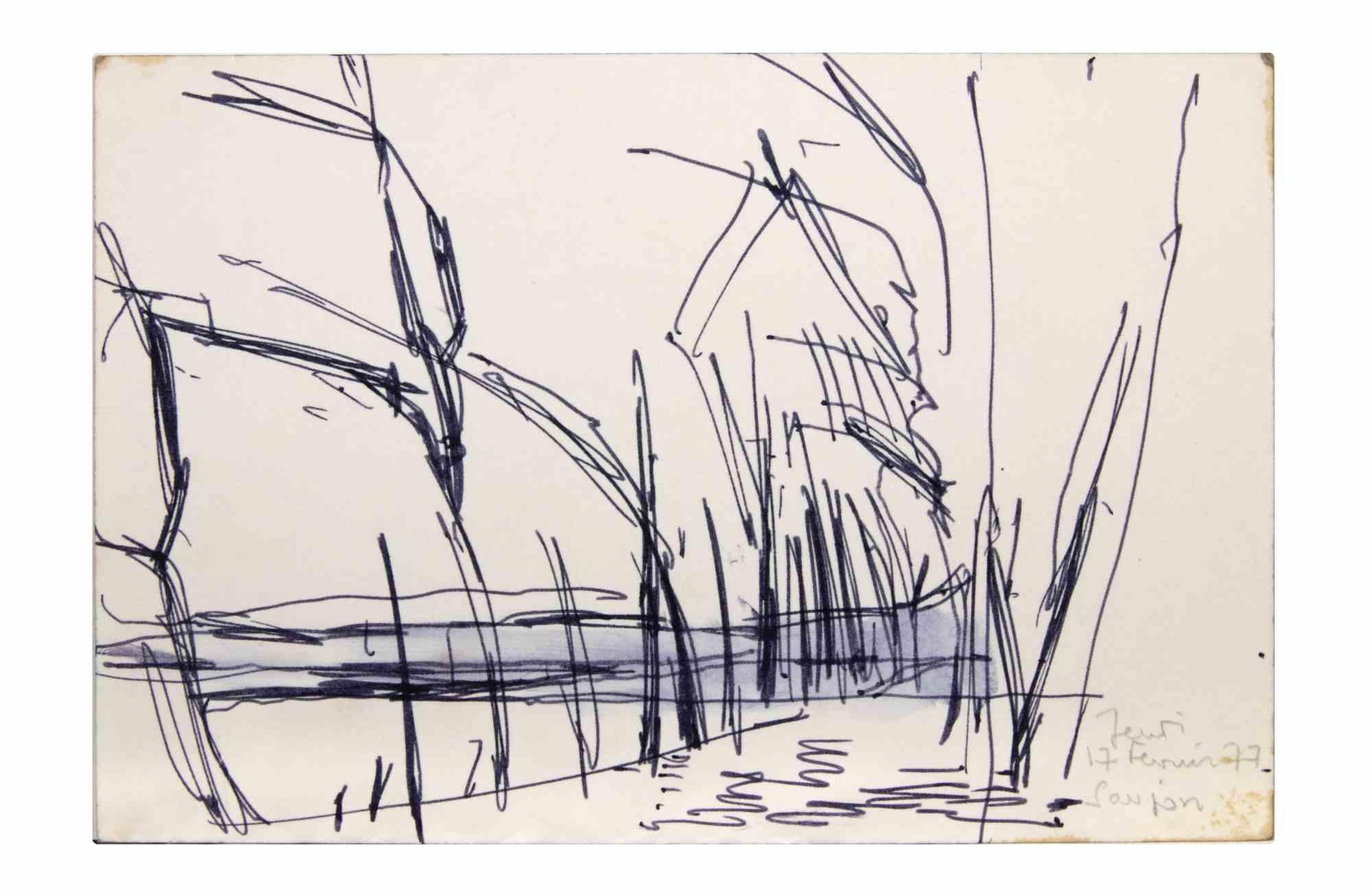 Paysage est un dessin au stylo réalisé par  Reynold Arnould  (Le Havre 1919 - Parigi 1980).

Bon état sur un petit papier blanc.

Pas de signature, daté dans le coin inférieur droit...

Reynold Arnould est né au Havre, en France, en 1919. Il a