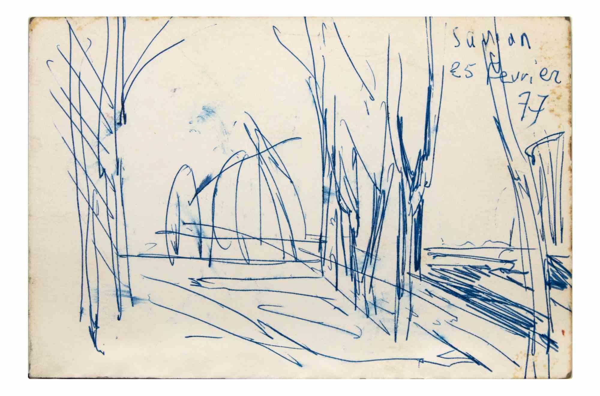 Paysage est un dessin au stylo réalisé par  Reynold Arnould  (Le Havre 1919 - Parigi 1980).

Bon état sur un petit papier blanc.

Pas de signature, daté dans le coin supérieur droit...

Reynold Arnould est né au Havre, en France, en 1919. Il a