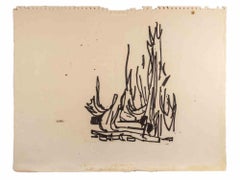 Abstrakte Komposition – Markerzeichnung von Reynold Arnould – 1970
