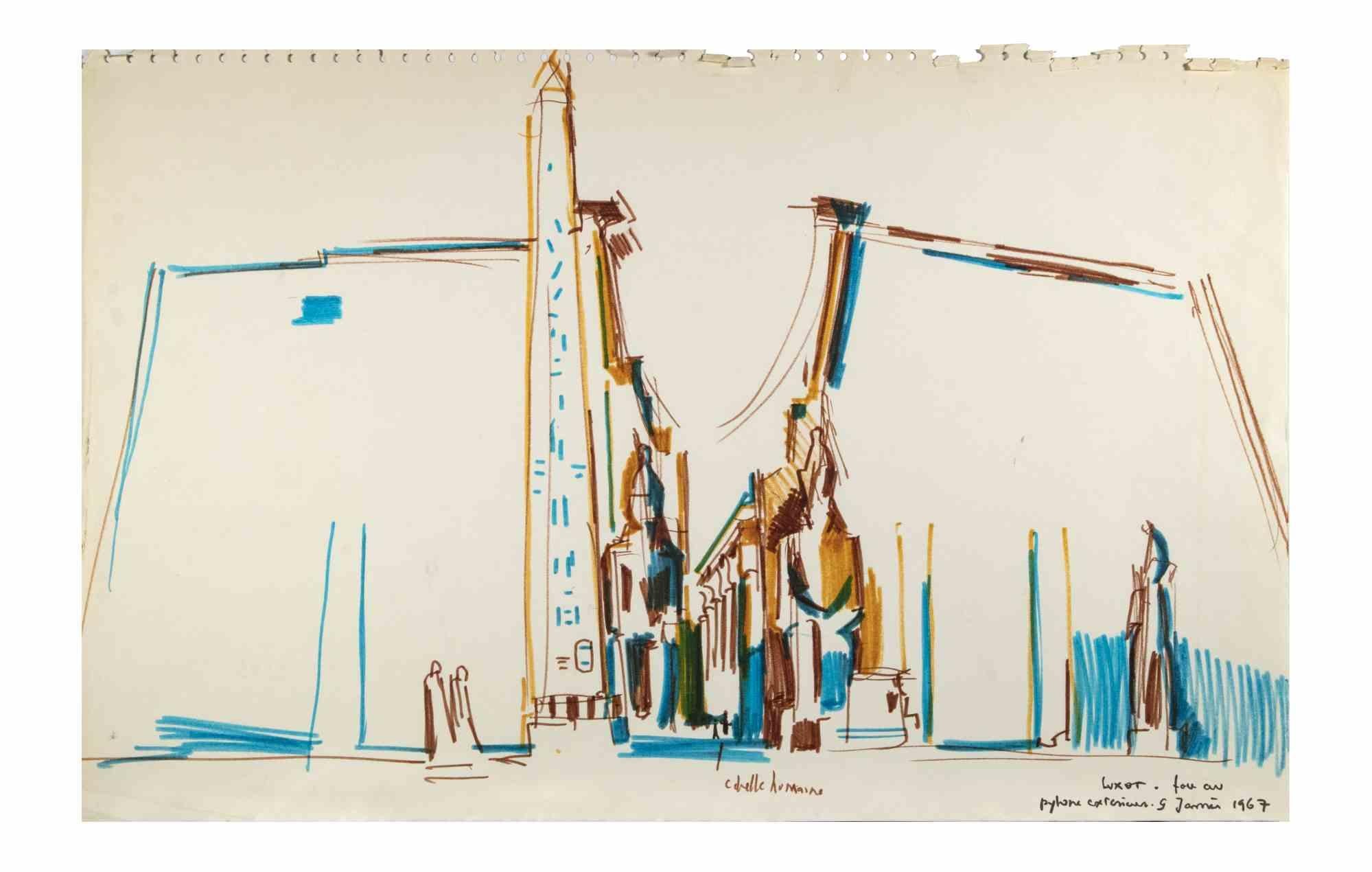 Luxor - Marker Drawing By Reynold Arnould - 1970