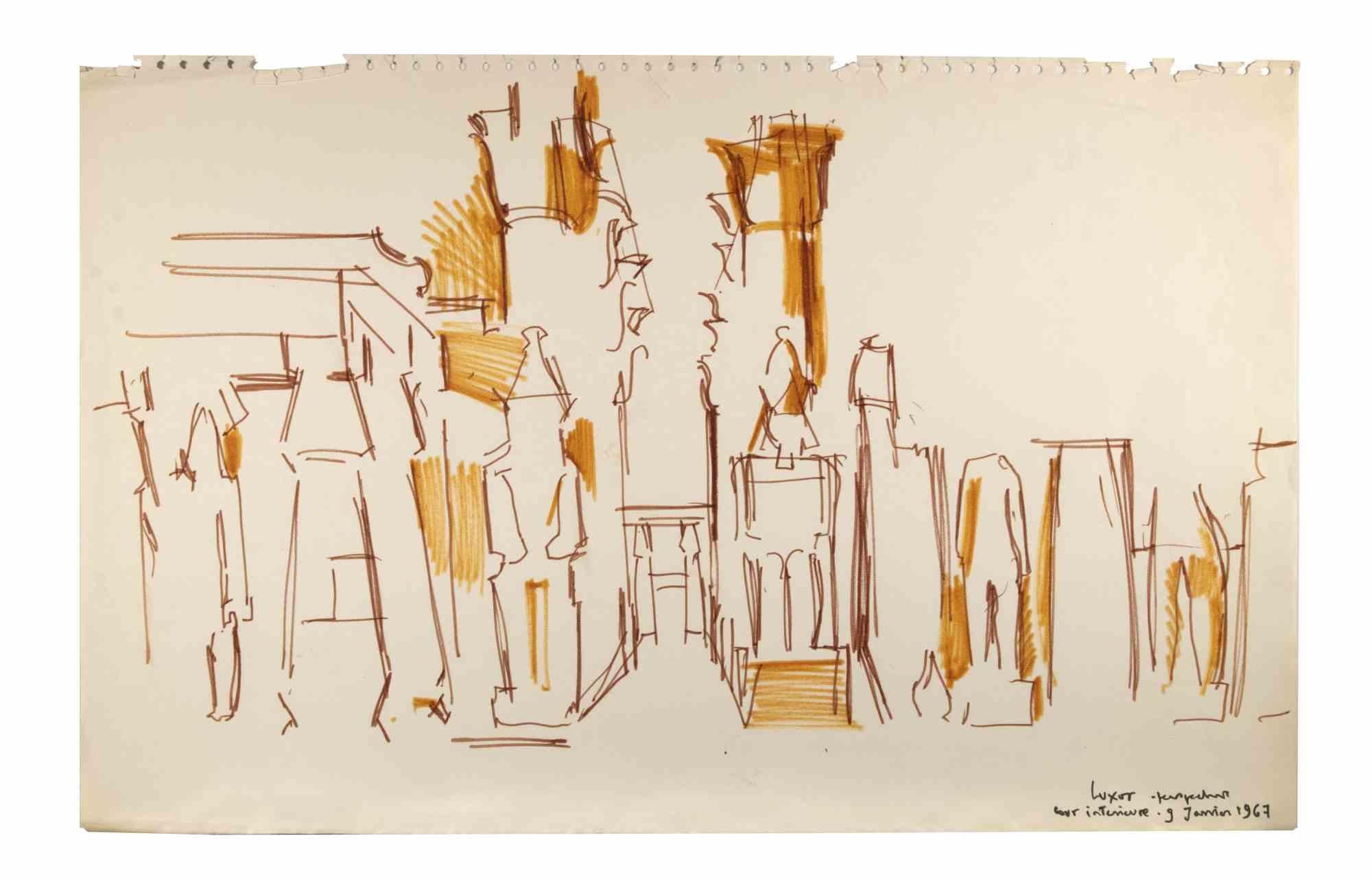 View of Luxor – Zeichnung von Reynold Arnould – 1967