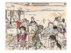 Vintage In The Restaurant - Drawing By Reynold Arnould - 1970