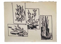 Abstrakte Komposition – Zeichnung von Reynold Arnould – 1970