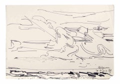 Paisaje marino - Dibujo de Reynold Arnould - 1970