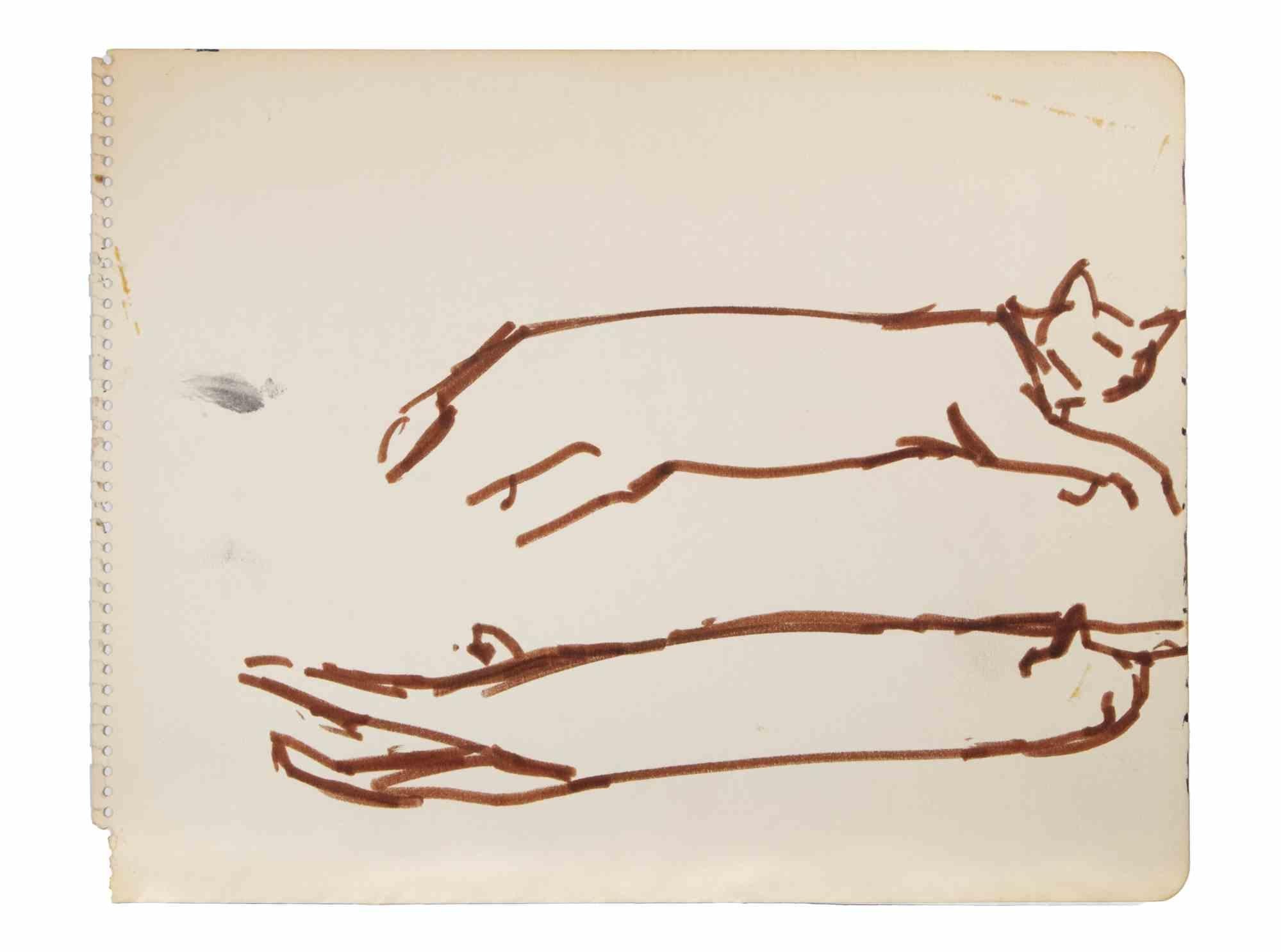 Cats is a Colour Maker Drawing realized by  Reynold Arnould  (Le Havre 1919 - Parigi 1980).

Good condition on a sheet of notebook.

No Signature.

Reynold Arnould was born in Le Havre, France in 1919. He studied at l'École des Beaux-Arts de Le