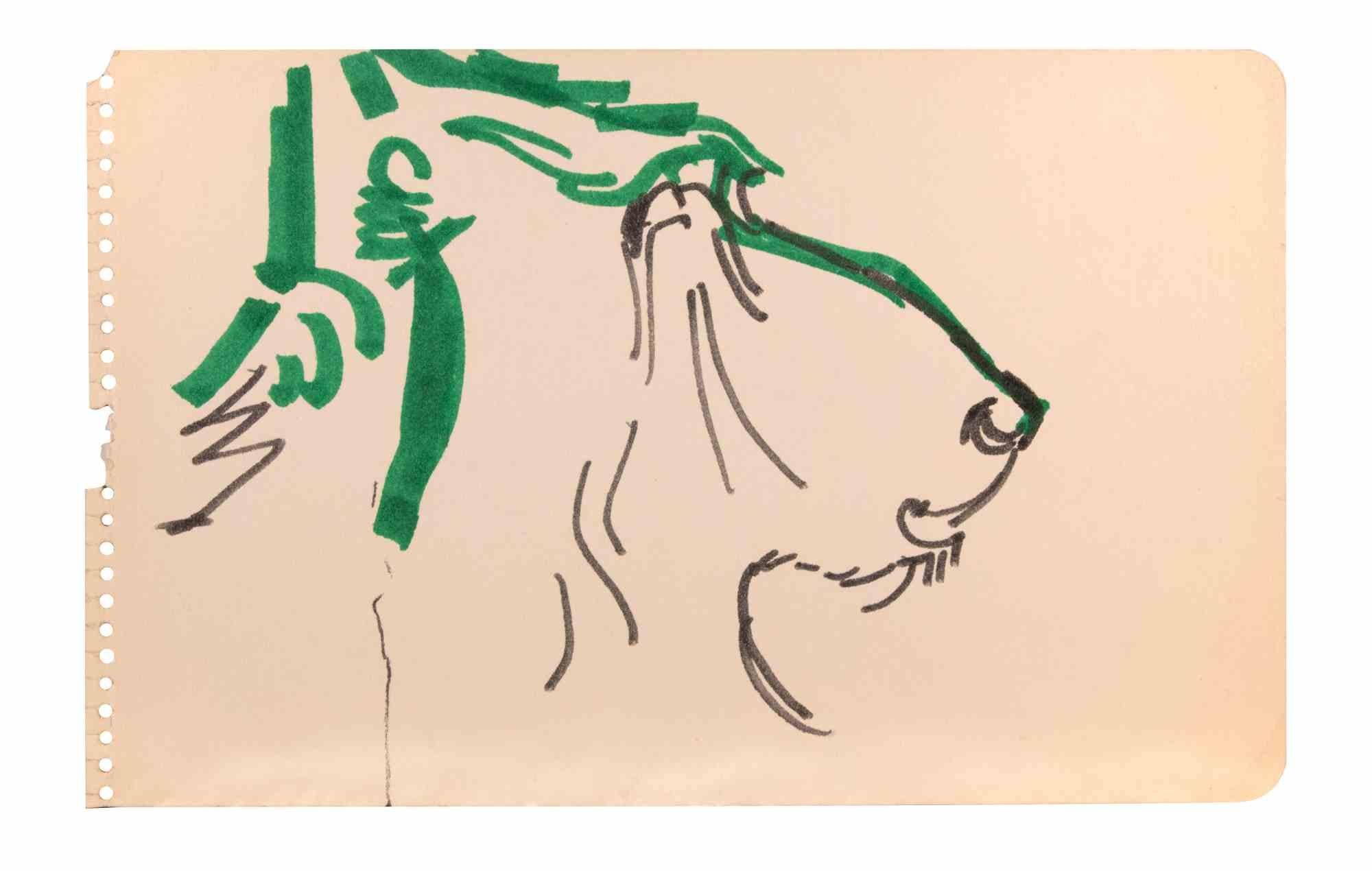 Dog – Zeichnung von Reynold Arnould – 1970