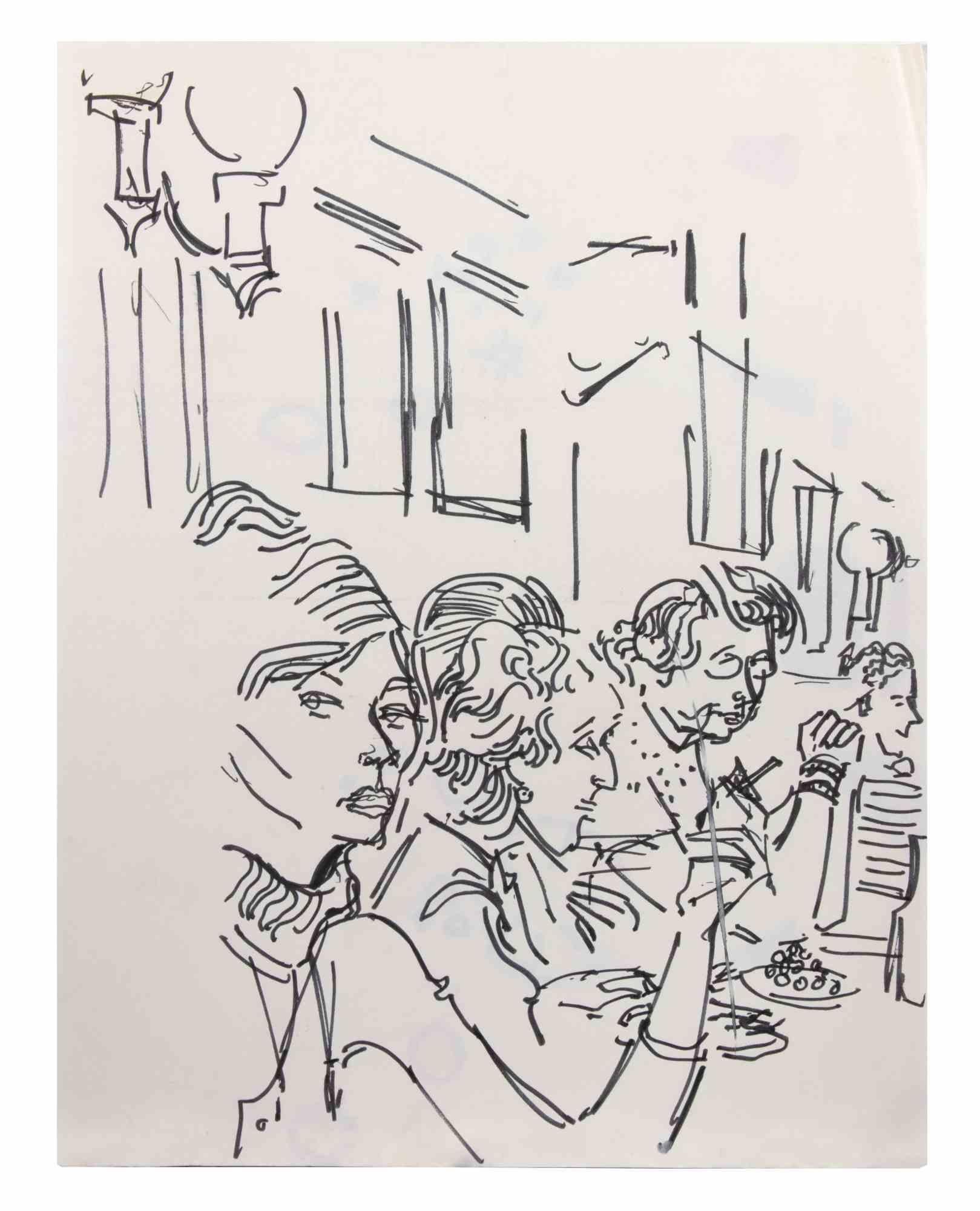 Le pub - Drawing de Reynold Arnould - 1970